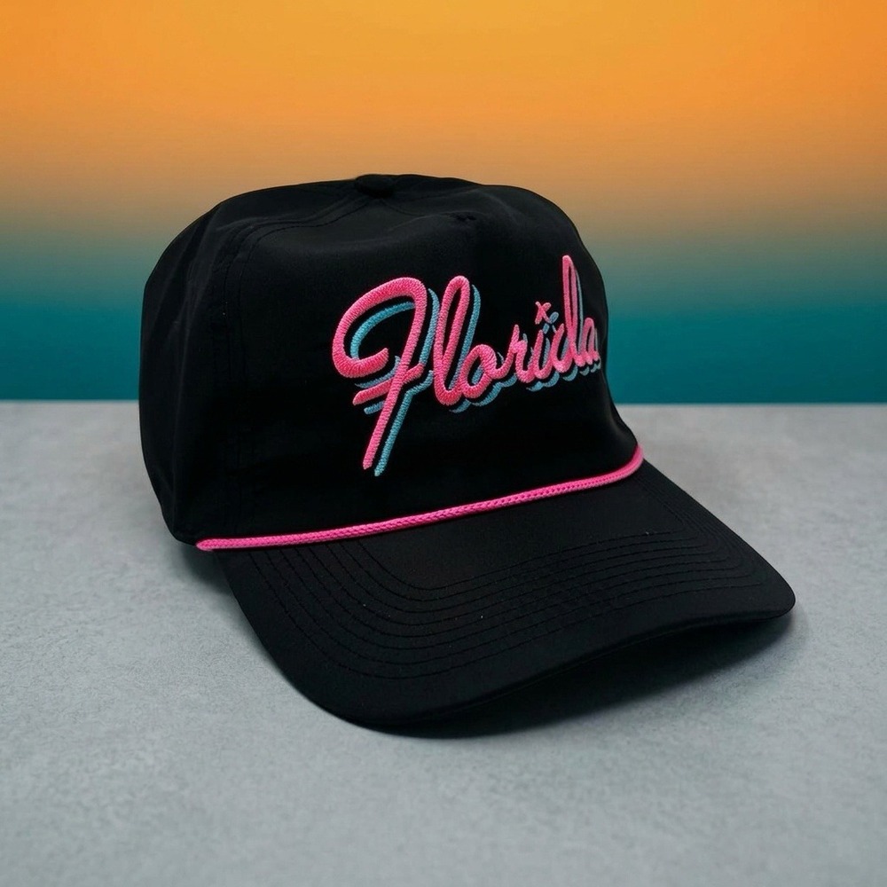 Bad Birdie Florida Rope Hat Mens One Size Black Pink Blue Golf Snapback NWT